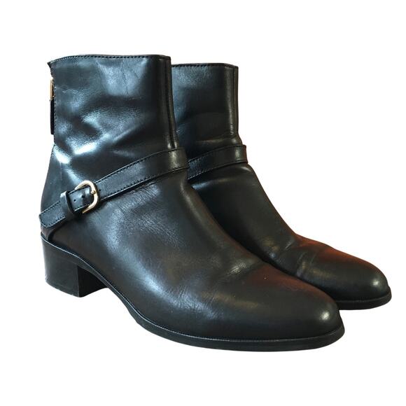 LK Bennett Kaitlyn Black Leather Ankle Boot Womens 38 (7.5-8) Zip Up Low Heel - Picture 1 of 11